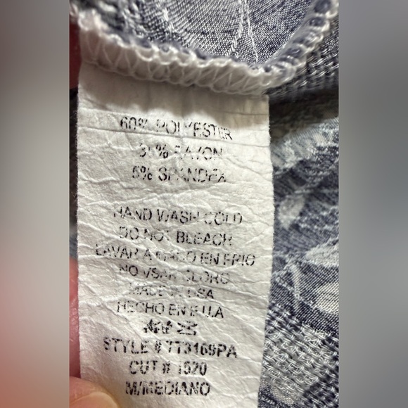 Ces Femme Navy and Cream Paisley Peasant Tunic Top Size M Boho Chic - Picture 8 of 8